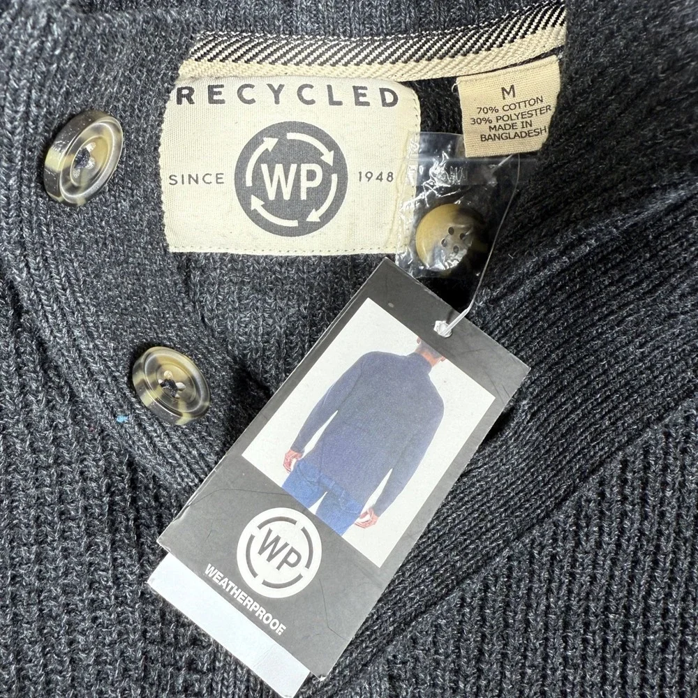 NWT Weatherproof Recycled Button Up Mock Neck Sweater Dark Gray Size‎ M